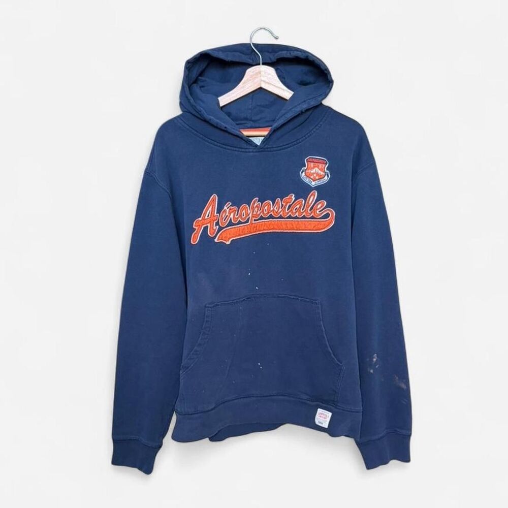 Y2K Aeropostale mountaineering hoodie faded navy dark blue distressed mens L